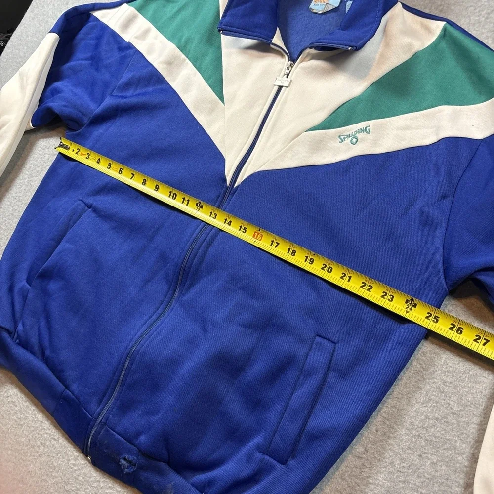 Vintage Spalding Men's Track Jacket Blue White Teal Sz XL FAIR CONDITION Retro